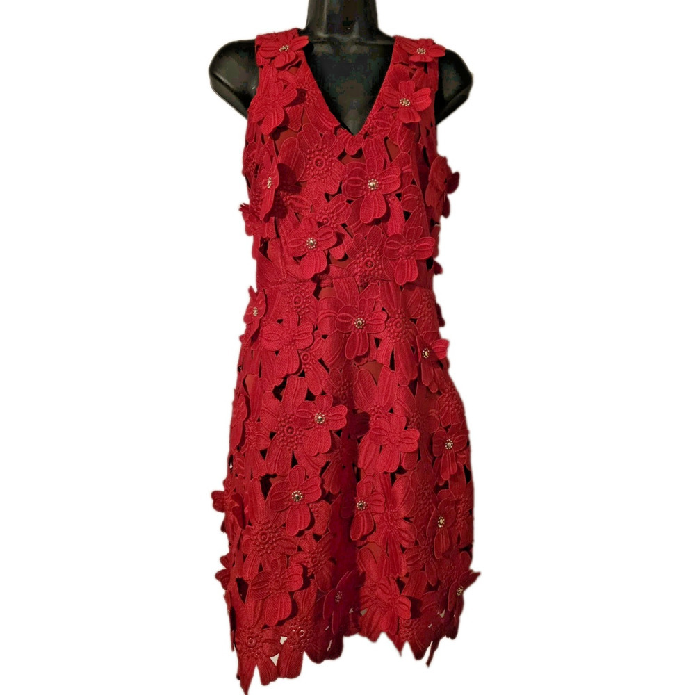 Michael Kors Red Floral Lace V Neck Sleeveless Mini Dress Size 0 NWT